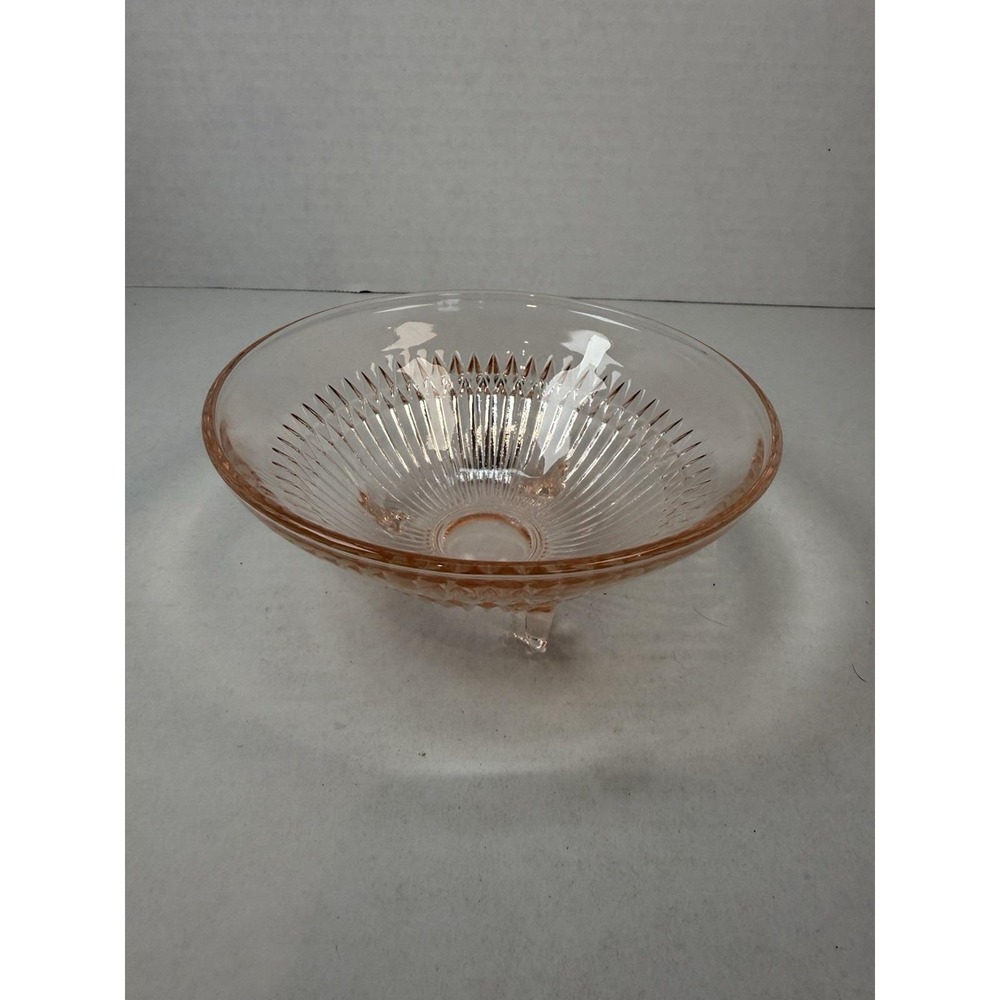 Jeannette Pink Anniversary 3 Footed 5 3/4" Candy Bowl Depression Glass